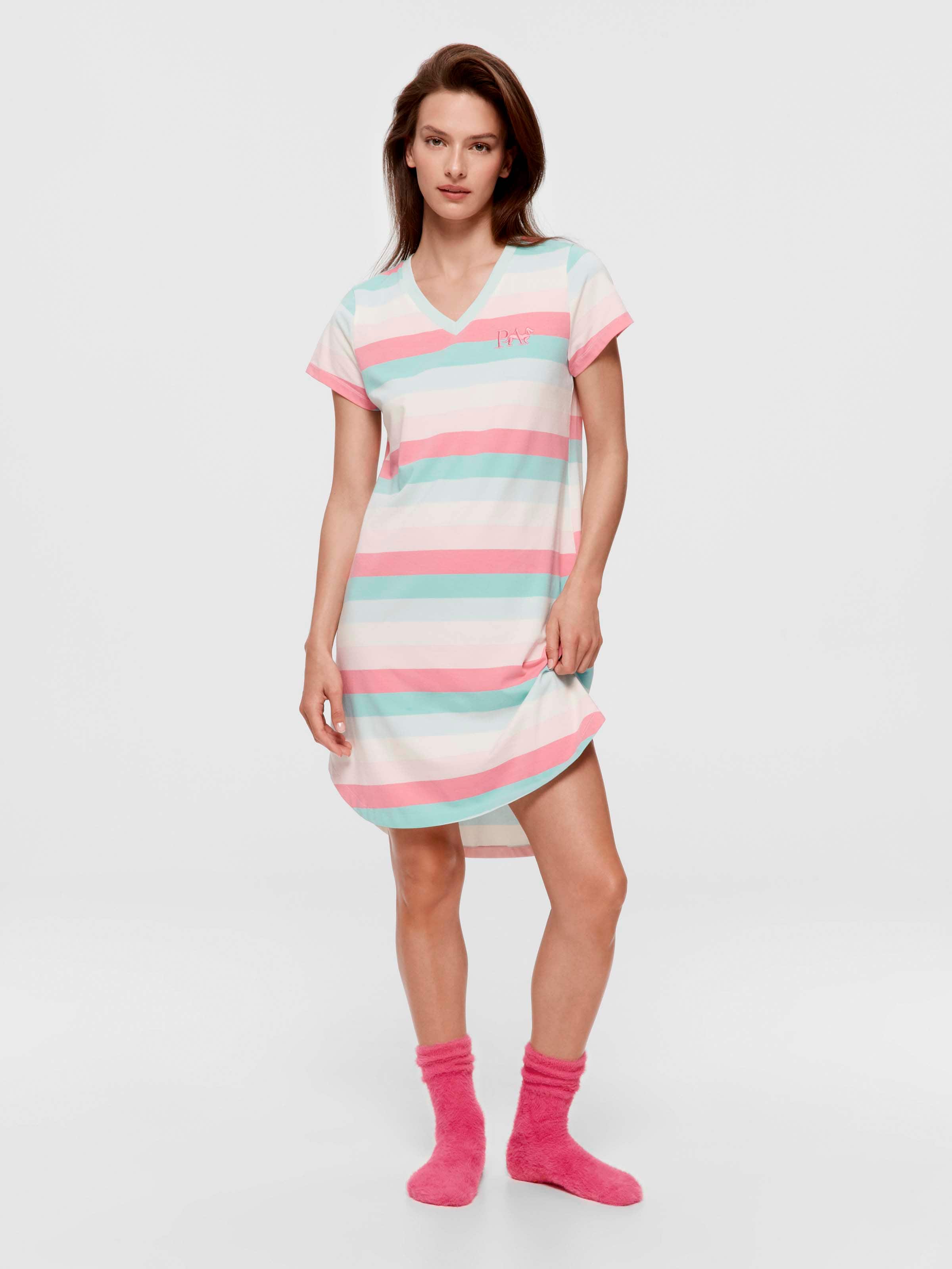 Pastel Stripe V Neck Nightdress