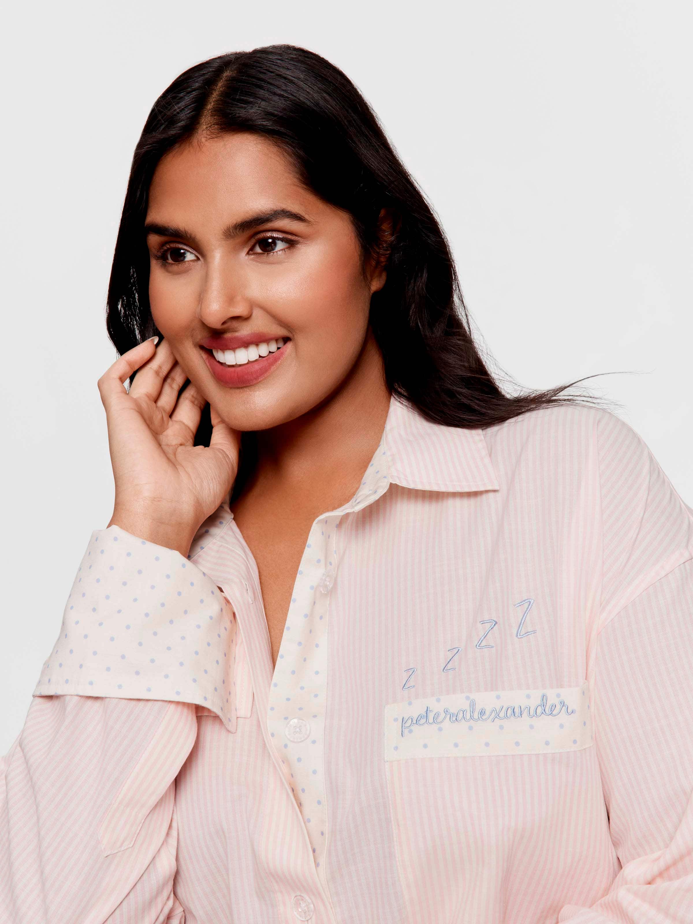 P.A. Plus Spot Stripe 100% Cotton Sateen Nightshirt