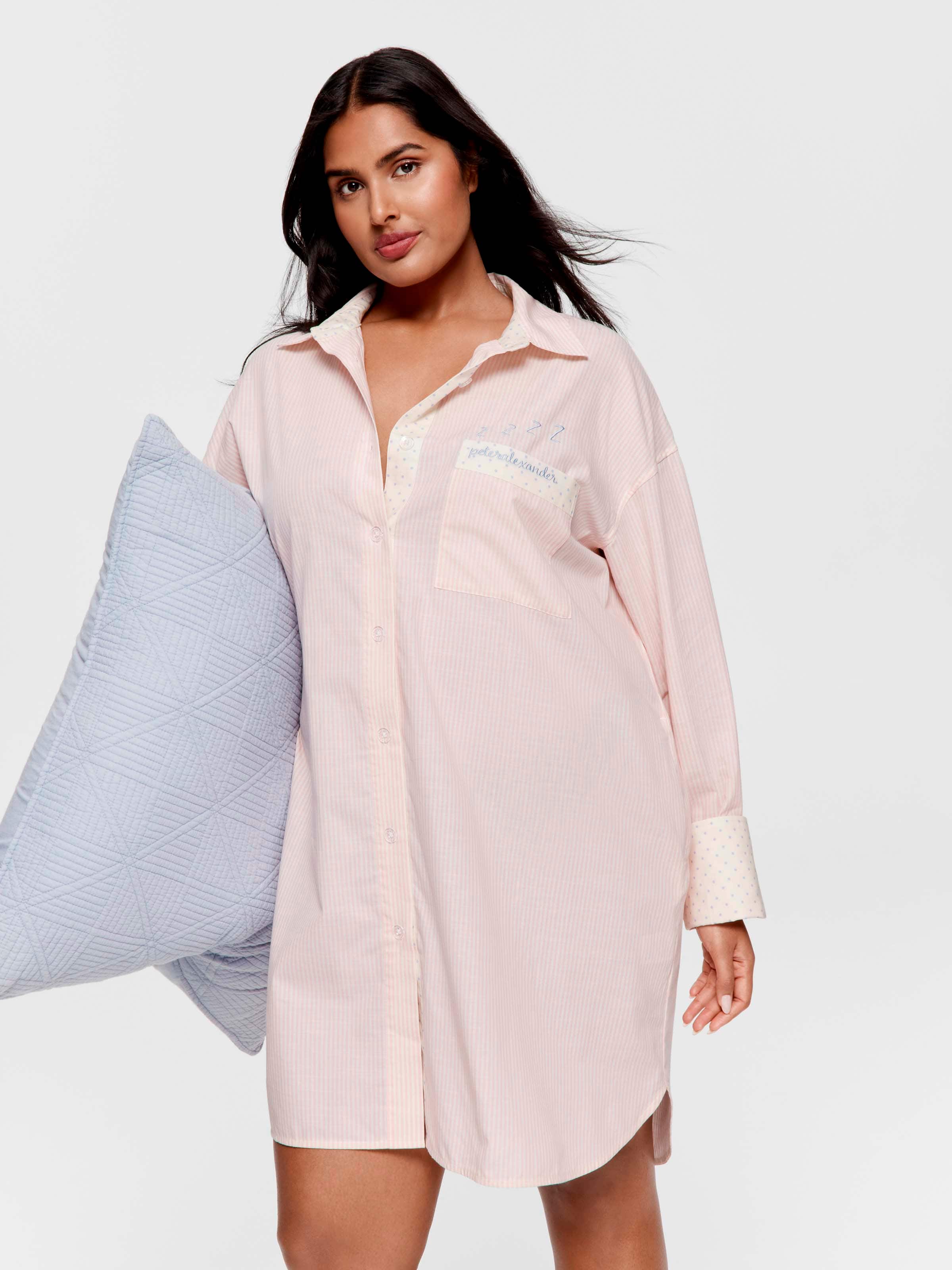 P.A. Plus Spot Stripe 100% Cotton Sateen Nightshirt