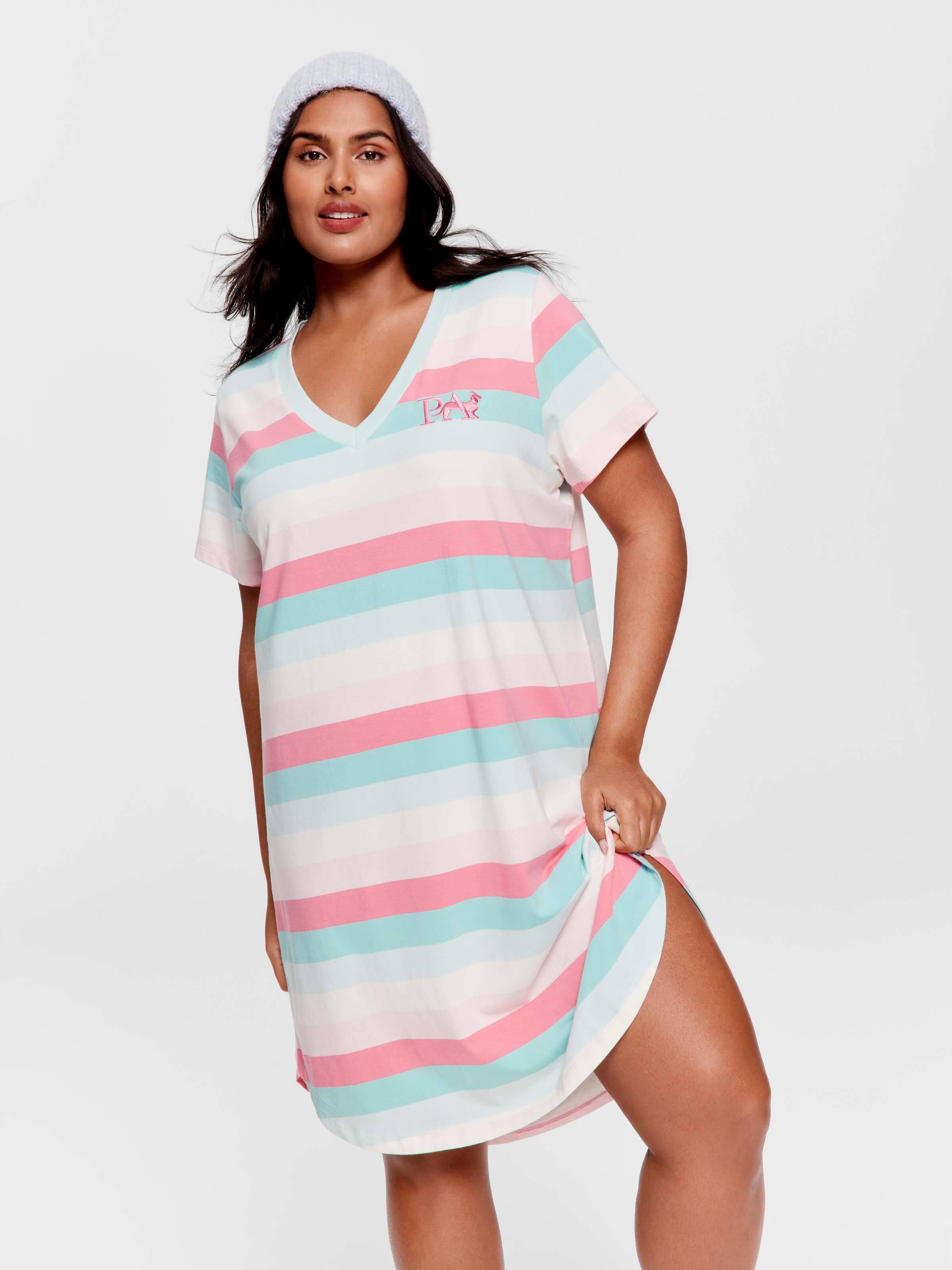 P.A. Plus Pastel Stripe V Neck Nightdress