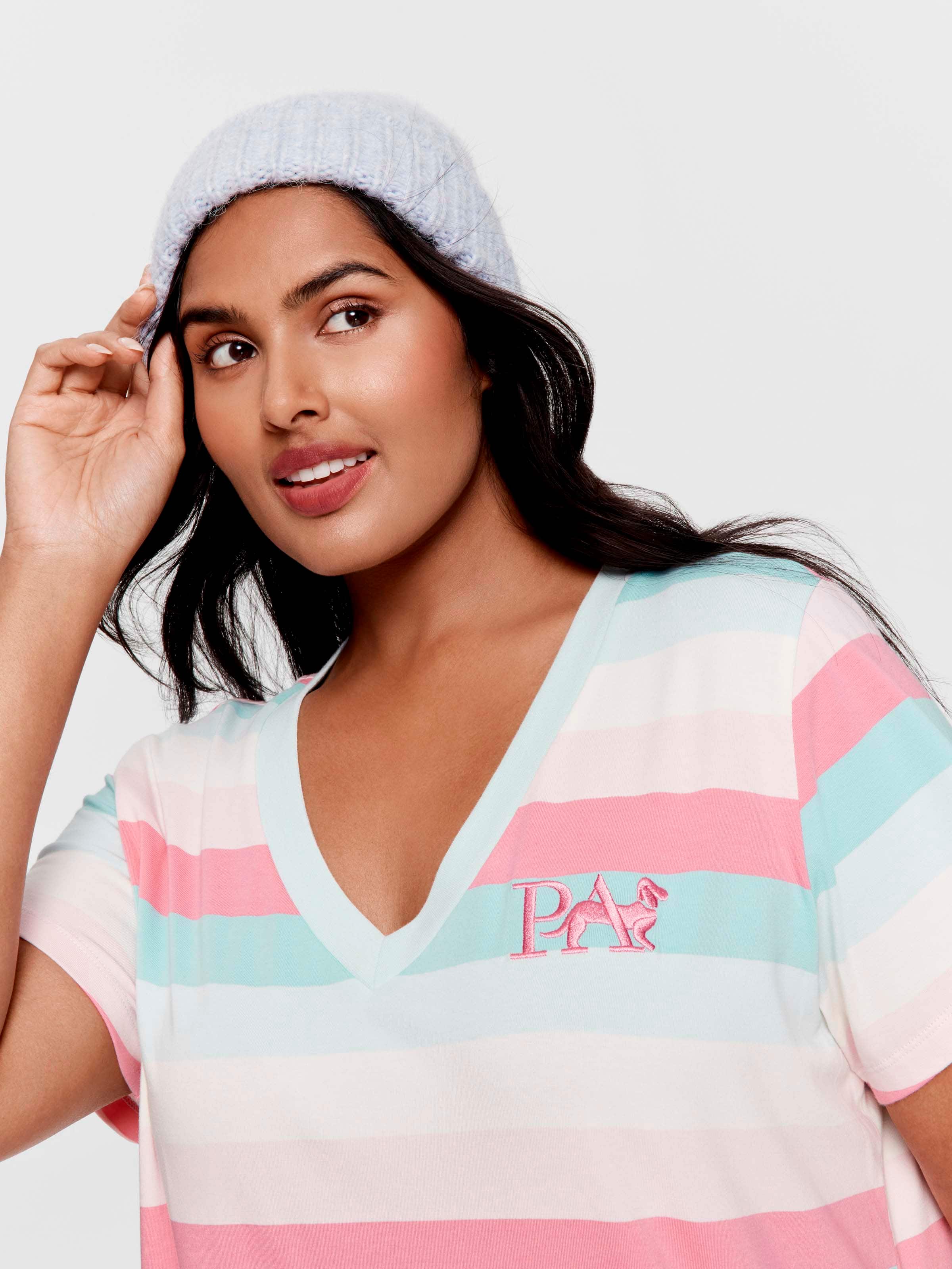 P.A. Plus Pastel Stripe V Neck Nightdress