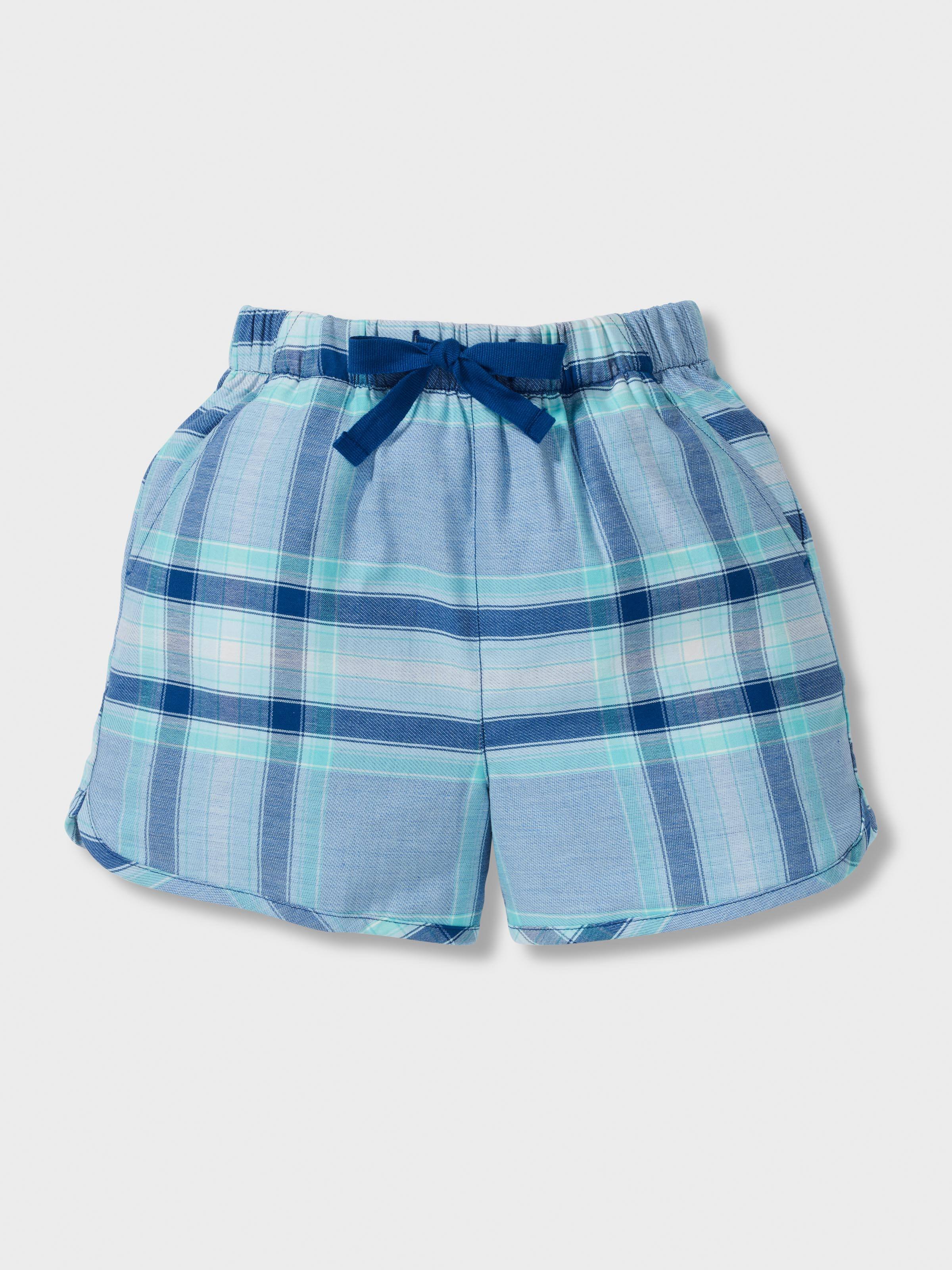 Jnr Boys Blue Check 100% Cotton Short Pj Set