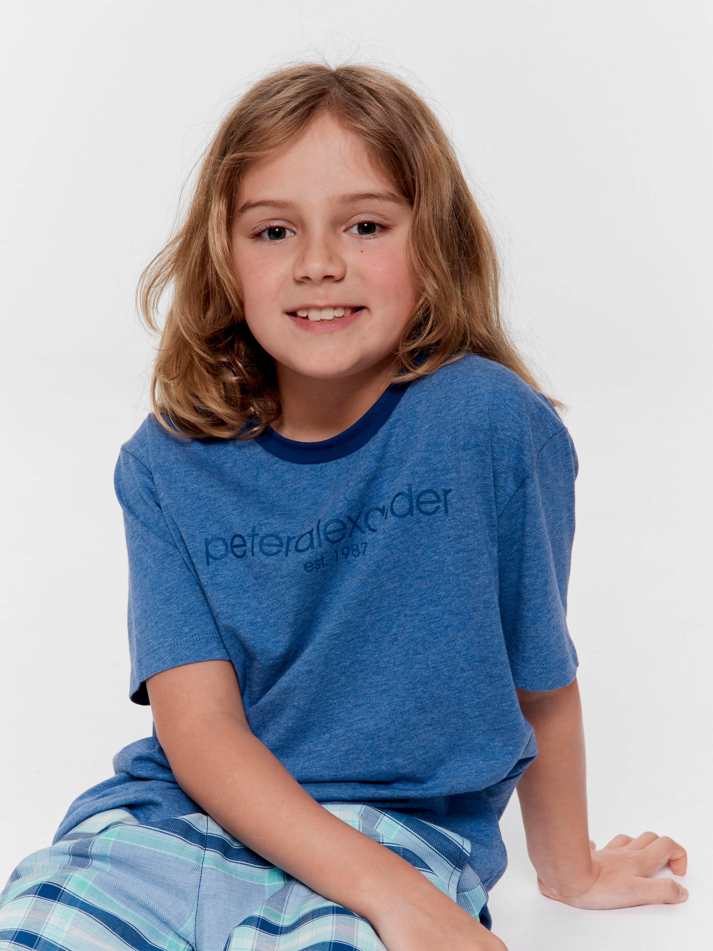 Boys Blue Check 100% Cotton Short Pj Set